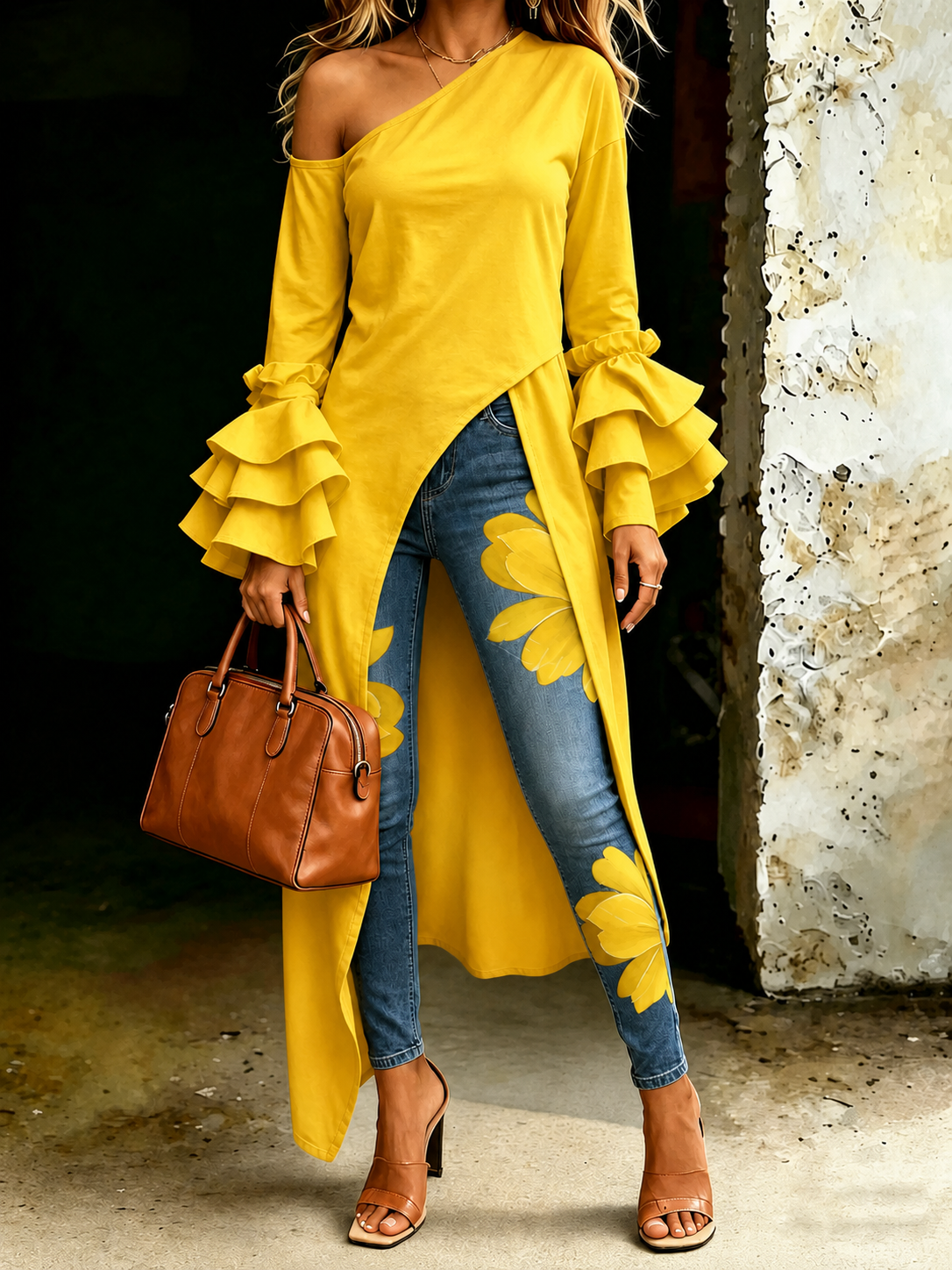 Floral Print Skinny Denim Jeans