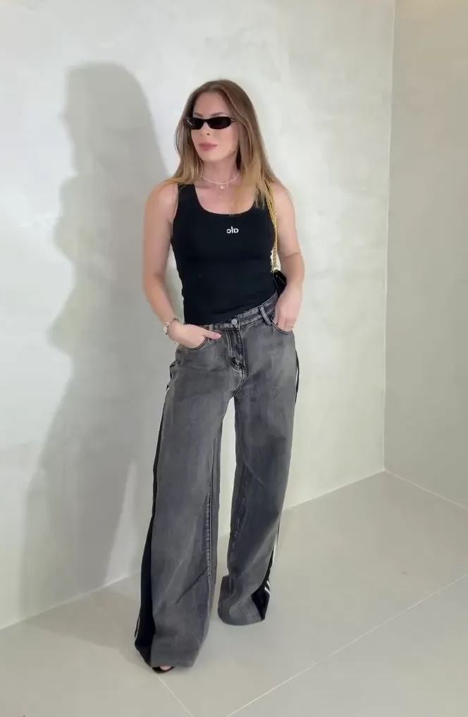 Striped Patchwork Loose Jeans