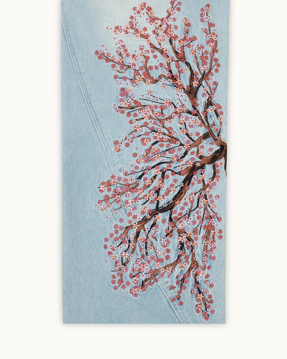 Oversized Light Wash Denim Jeans with Large Cherry Blossom Embroidery - Baggy Streetwear Pants