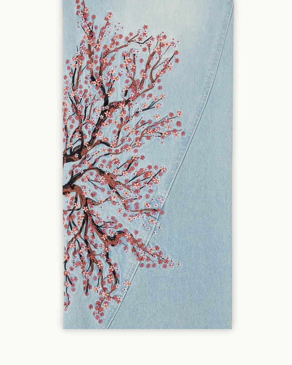 Oversized Light Wash Denim Jeans with Large Cherry Blossom Embroidery - Baggy Streetwear Pants