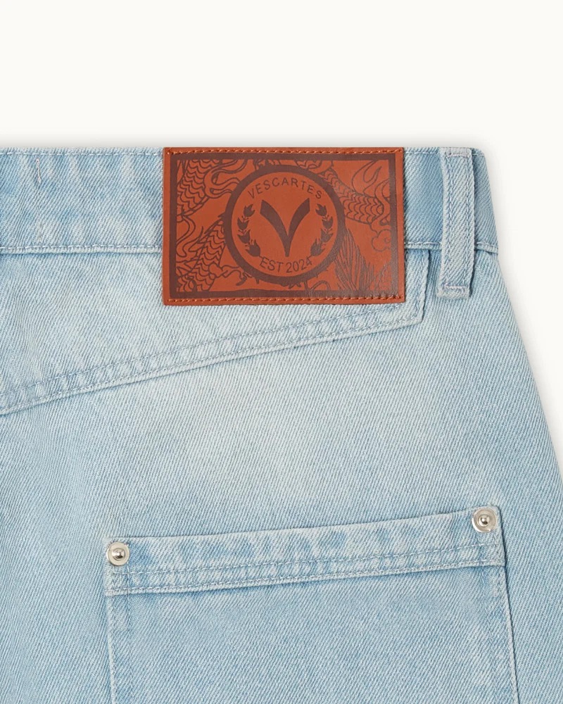 Oversized Light Wash Denim Jeans with Large Cherry Blossom Embroidery - Baggy Streetwear Pants