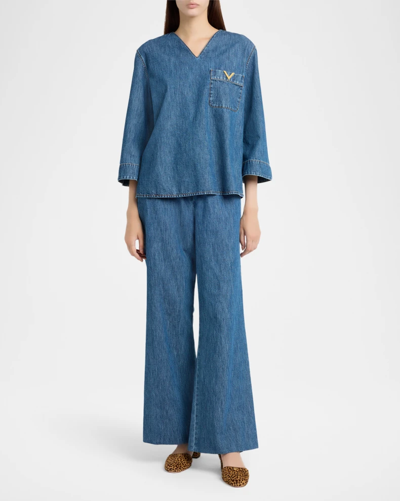Denim 3/4-Sleeve Shirt