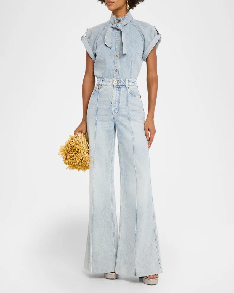 Denim Tie-Neck Top