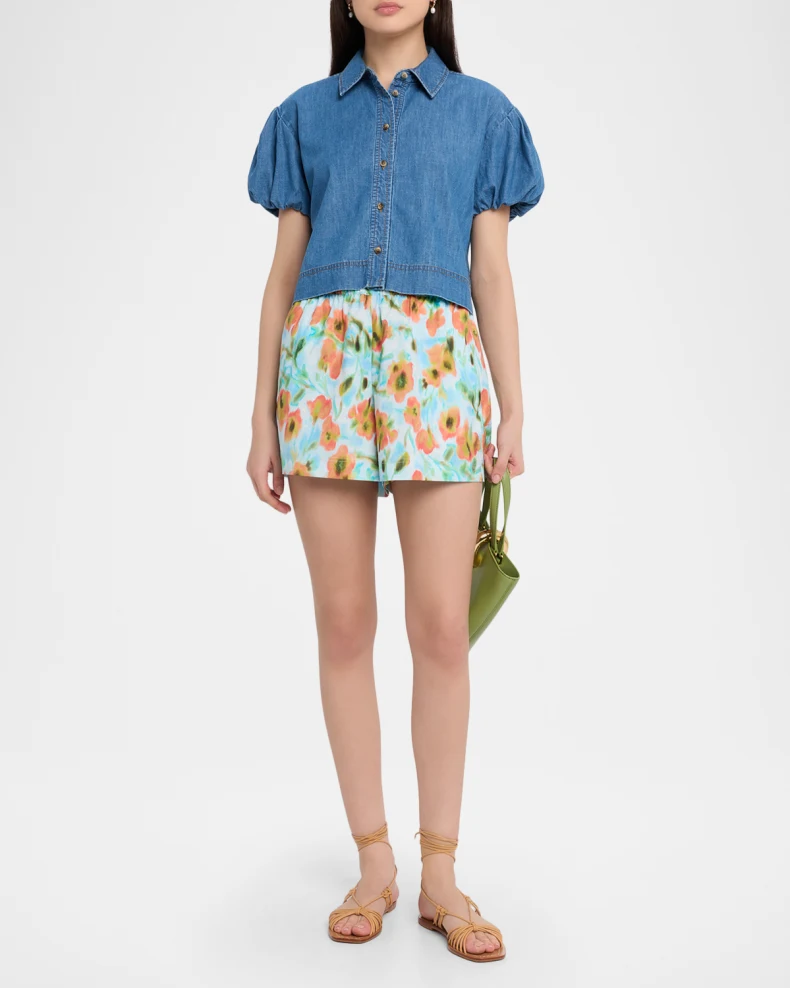 Puff-Sleeve Chambray Shirt