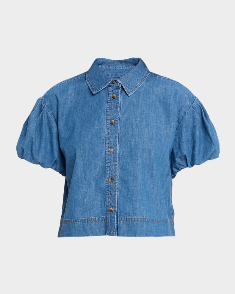 Puff-Sleeve Chambray Shirt
