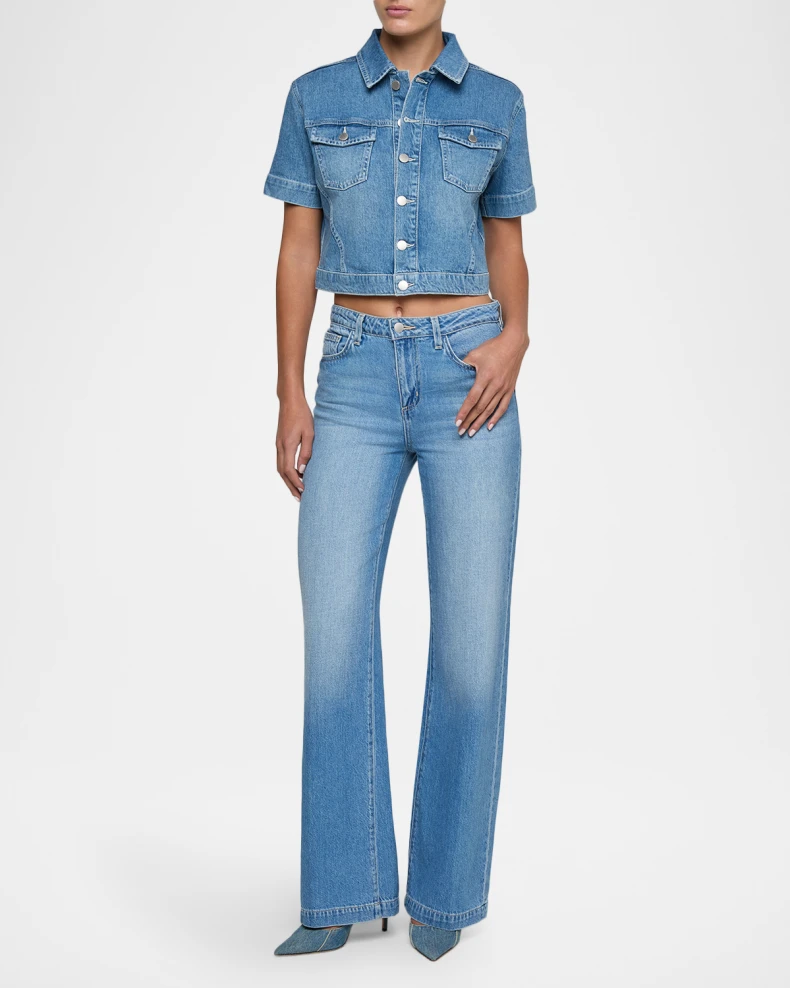 Cropped Short-Sleeve Denim Jacket