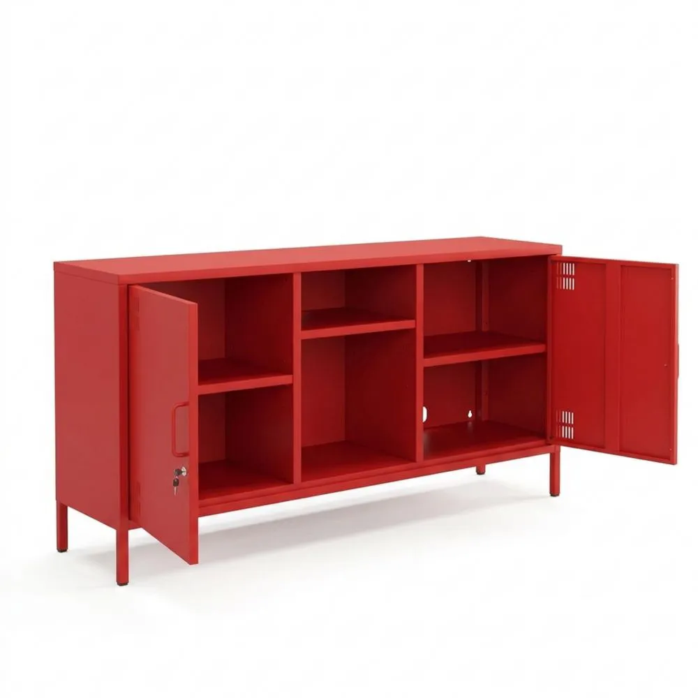 Retro TV-Schrank mit verstellbaren Ablagen und Türen, leicht zu reinigen