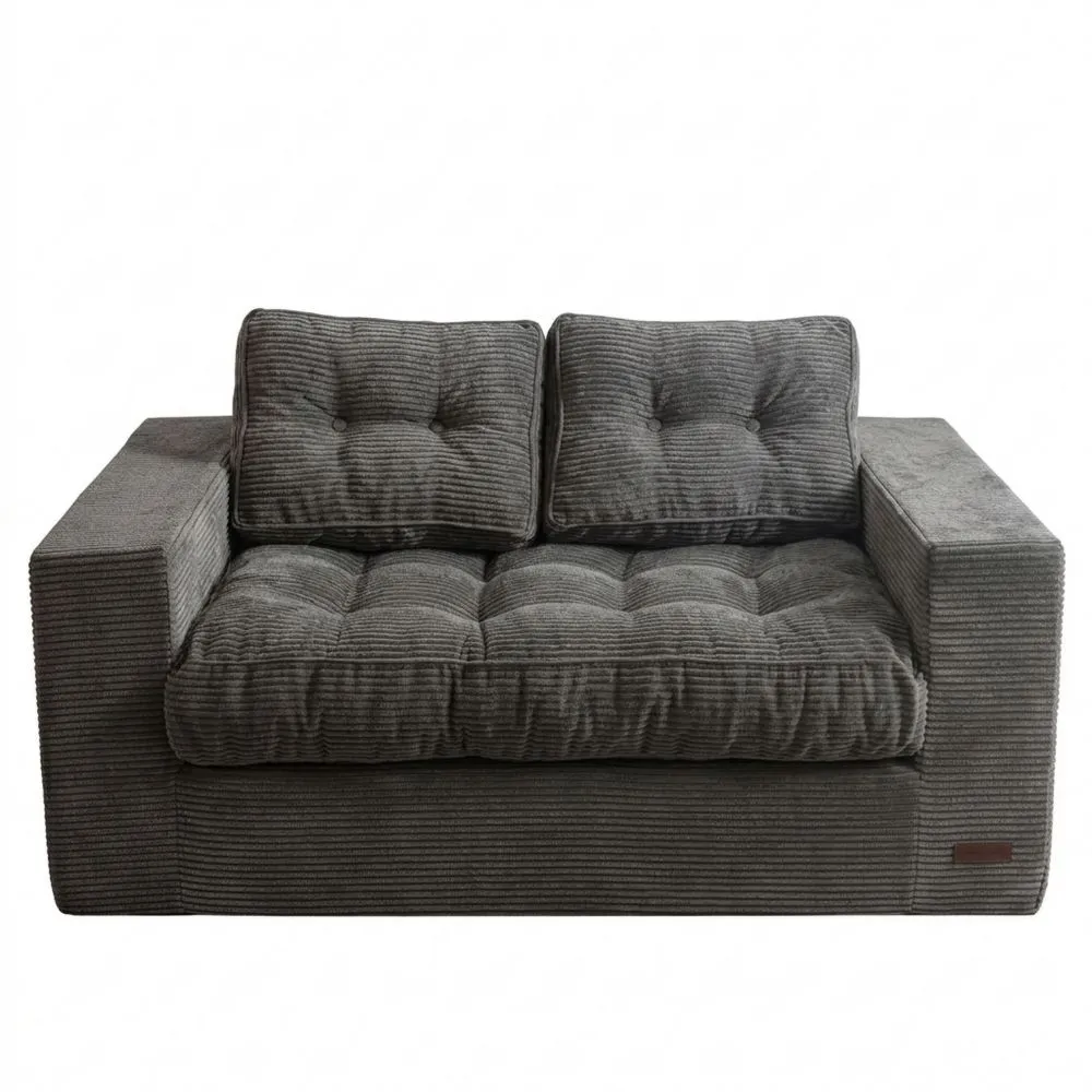 Bequemer Zweisitzer-Cord-Sofa mit Armlehnen und Kissen