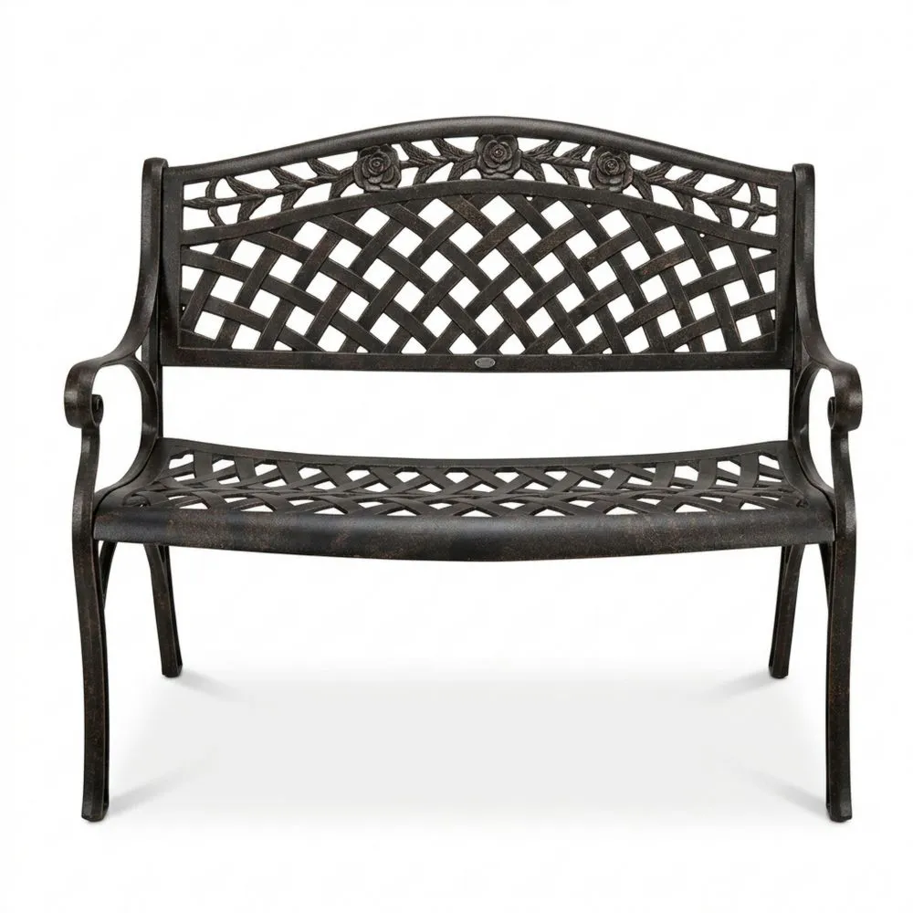 Zweiersitz Gartenbank aus Aluminiumguss | Wetterfest und Rostfrei | Pflegeleicht