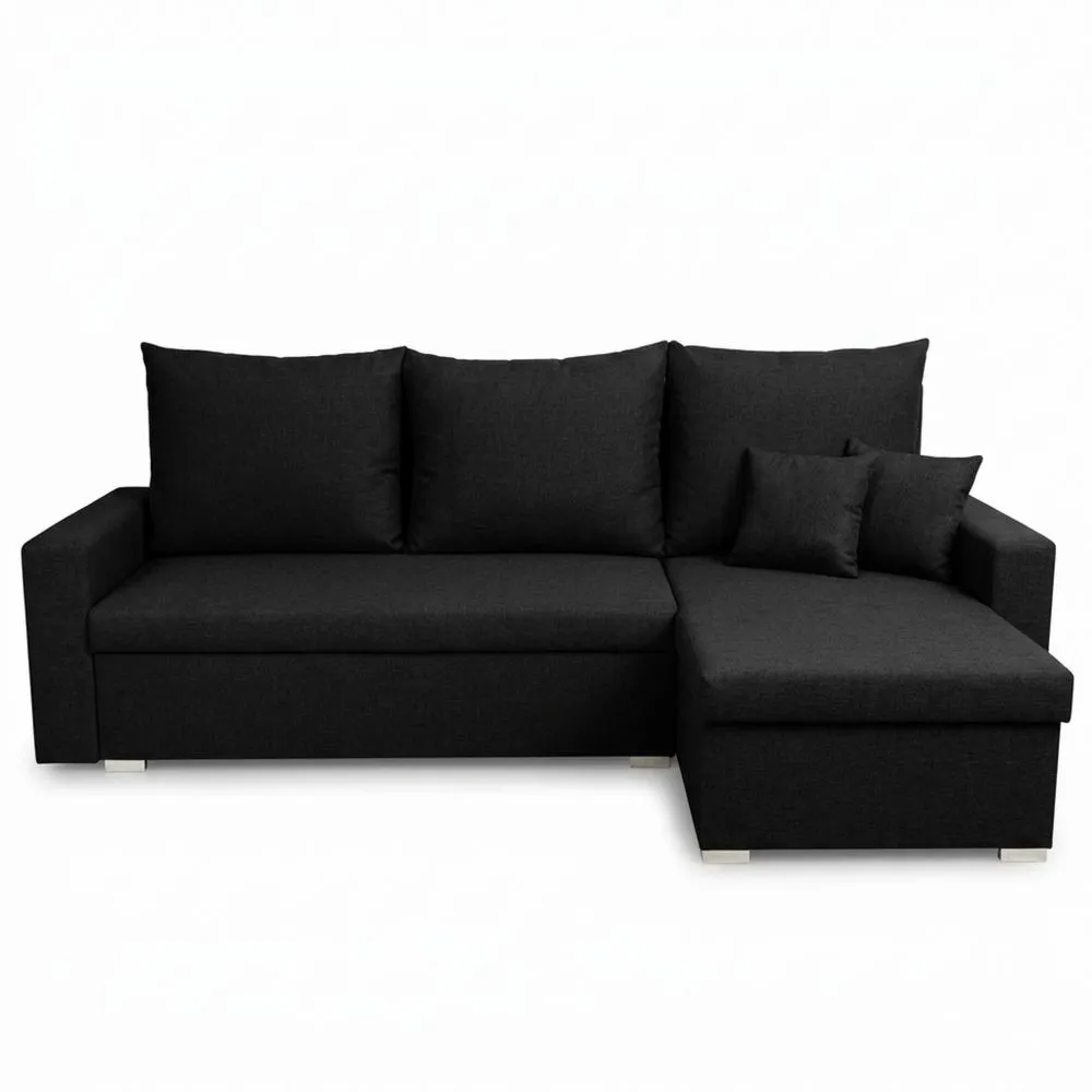 Ecksofa mit Bettfunktion in Schwarz