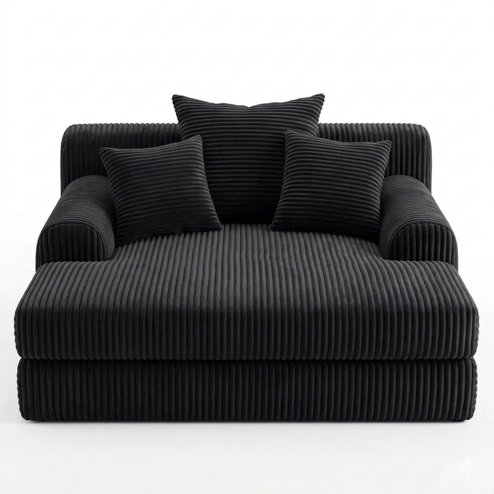 Großzügiges Chaiselongue-Sofa aus Cord mit 3 Kissen, Moderner Relaxsessel ohne Montage, Belastbar bis 362 kg