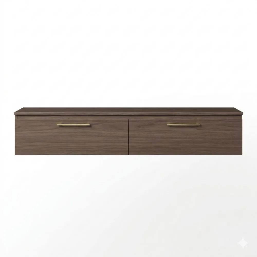 Minimalistisches TV-Wandregal mit Zwei Klappenfächern, Walnussoptik, Melaminbeschichtet