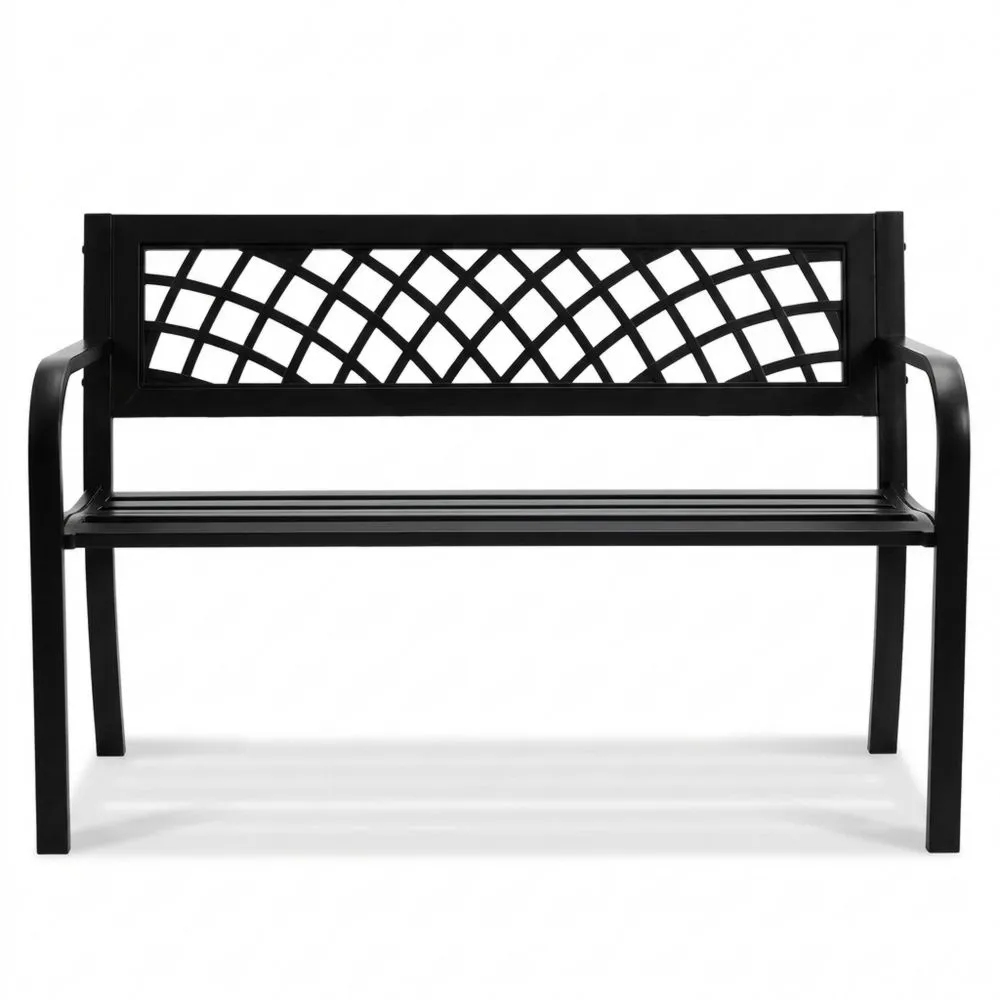 Metall Gartenbank mit Rückenlehne und Armlehnen, 3-Sitzer Vintage Sitzbank für Außenbereich