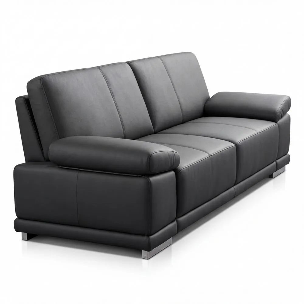 Geräumiges Ledersofa mit verstellbaren Armlehnen, modernes Design, 248 x 80 x 99, Echtleder, schwarz