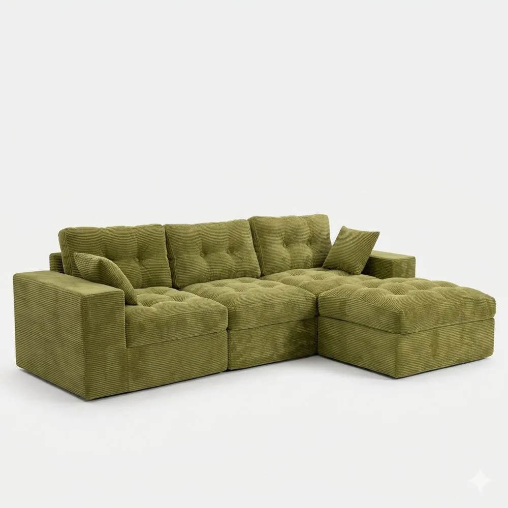 Ecksofa mit Schlaffunktion, L-Form, Cordstoff, 264x171 cm, Ottomane, leicht zu reinigen, haustierfreundlich