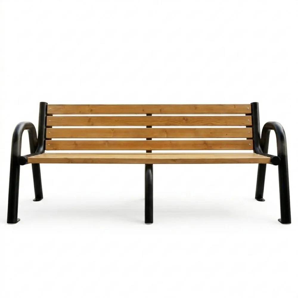 Stabile Gartenbank aus Metall und Holz für Außenbereich