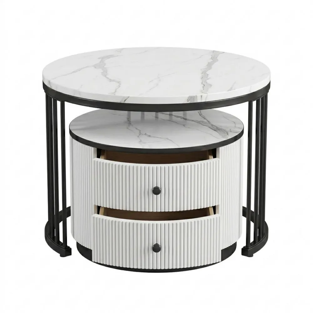 Stilvolles 2-teiliges Couchtisch-Set mit Marmoroptik und Schubladen