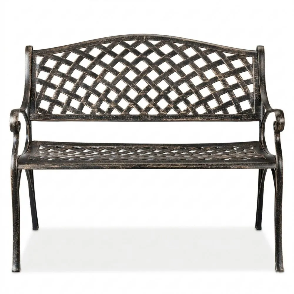 Antike Gartenbank für 2 Personen aus Aluminium in Schwarz-Bronze