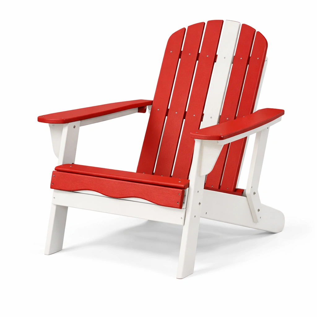 Silla Adirondack de plástico rojo y blanco-roompira
