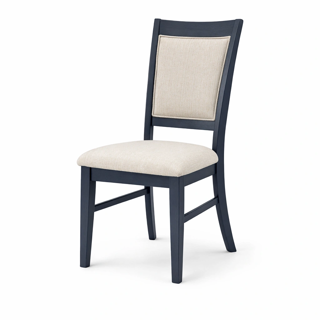 Sillas de comedor de madera maciza y tela de poliéster azul beige-roompira