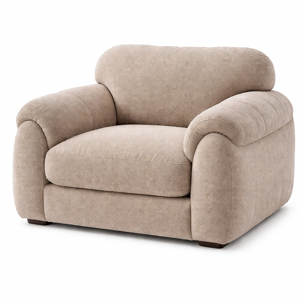 Sillón de tela beige con estructura de madera 100x90x85 cm-roompira
