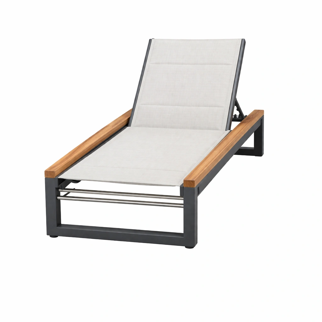 Tumbona de aluminio y teca con asiento de poliéster-roompira