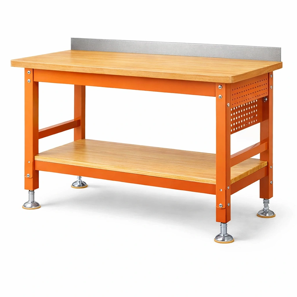 Banco de trabajo de chapa de madera y metal naranja 120x60x85 cm-furnzerae