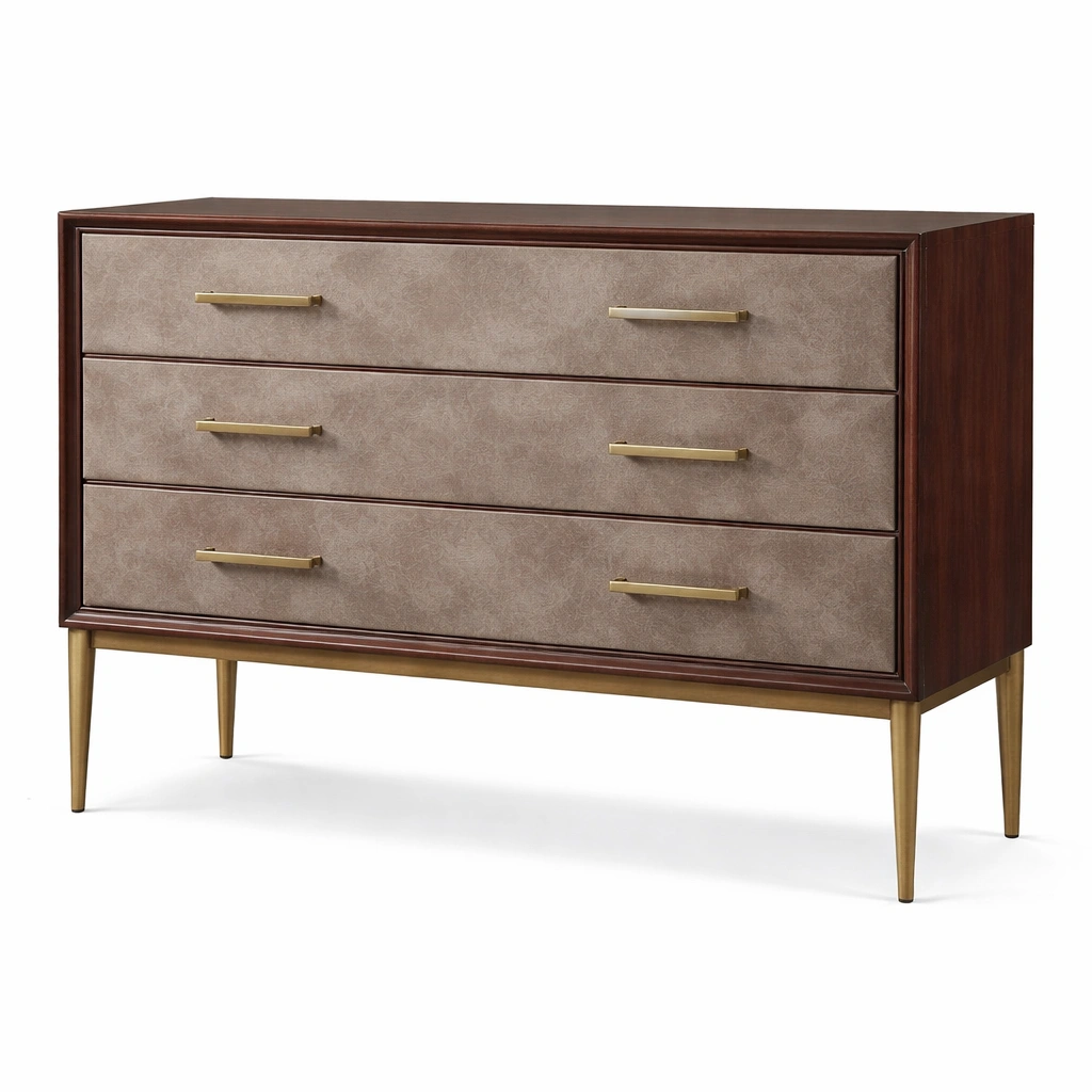 Cajonera de madera con frentes de PU y patas de metal dorado-furnzerae