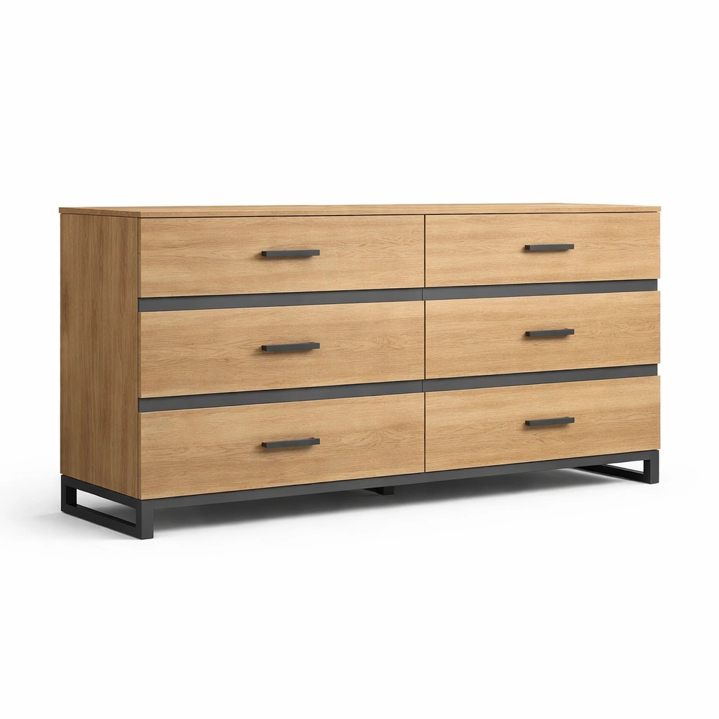 Cajonera de madera y metal con seis cajones roble negro-furnzerae