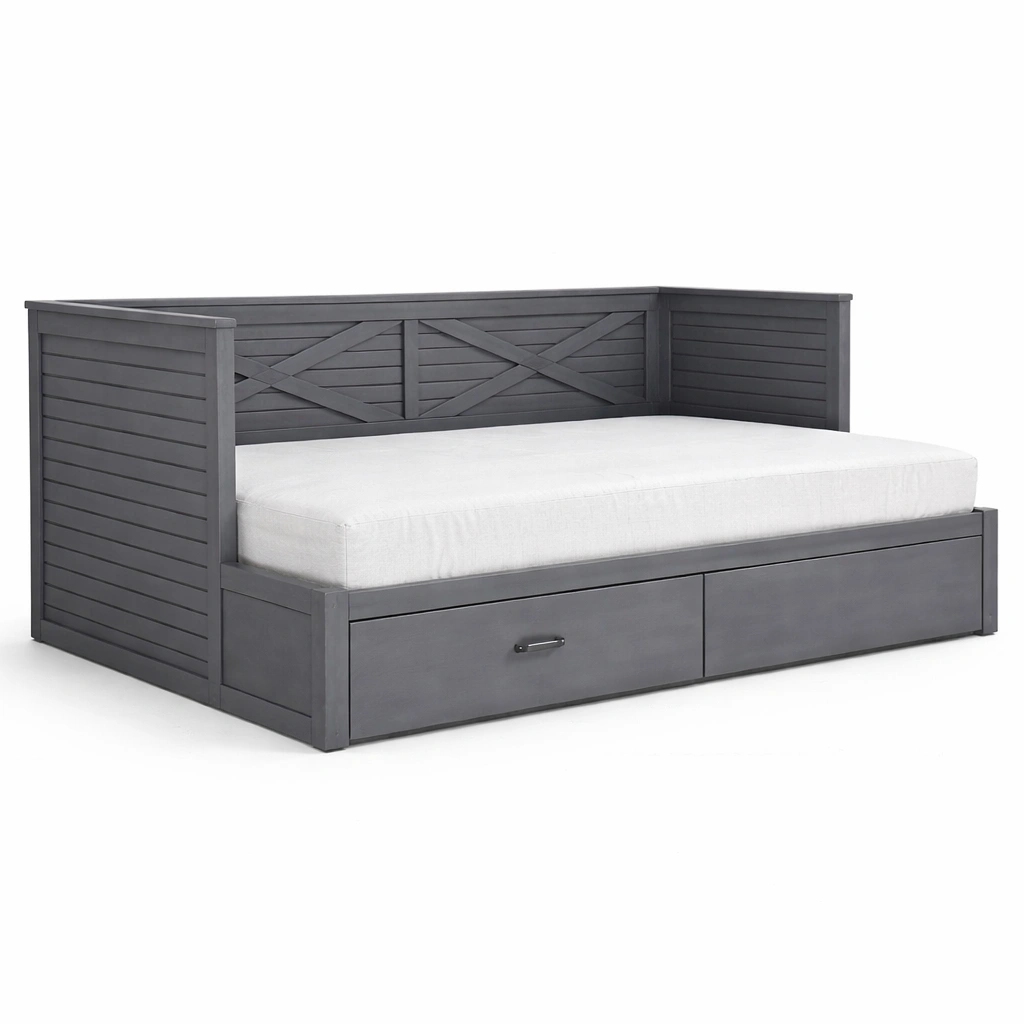 Cama con almacenamiento nido de madera con colchón y cajones gris-furnzerae