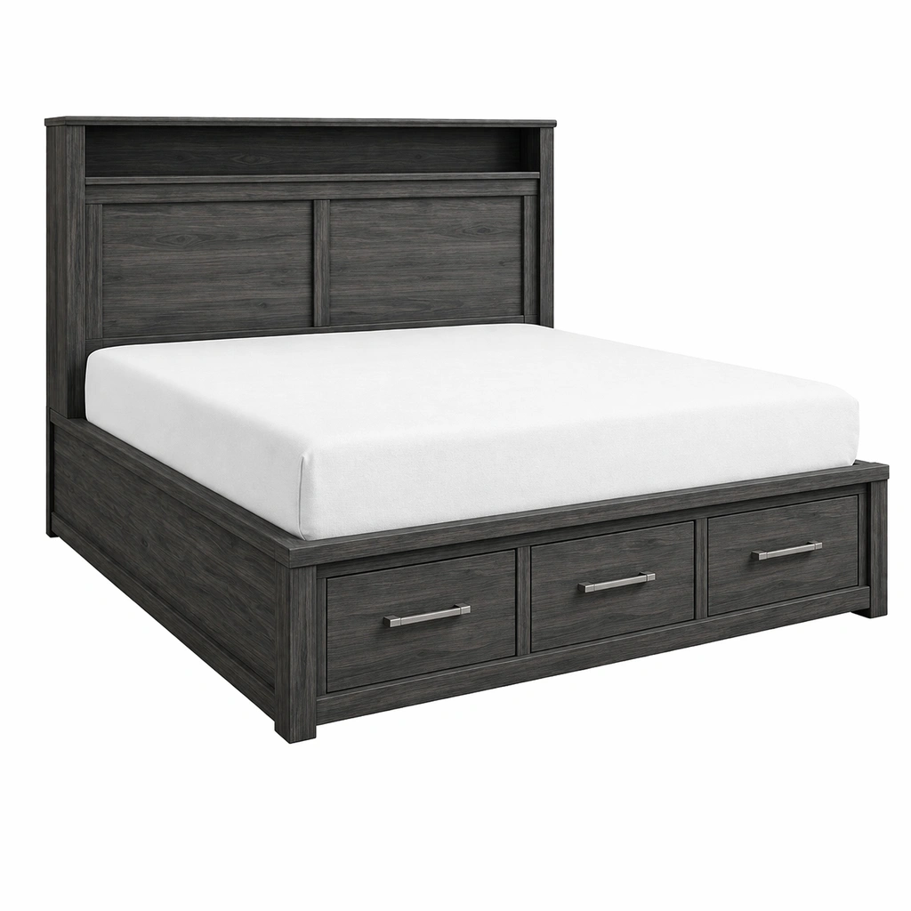 Cama con almacenamiento de madera con cajones gris-furnzerae