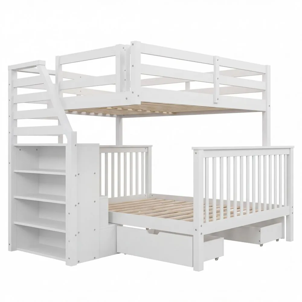 Multifunktionales Etagenbett für Kinder mit Schubladen und Sicherheitszaun