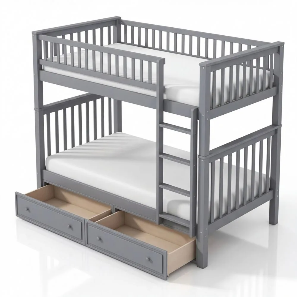 Praktisches Etagenbett mit Schubladen, 90x200 cm, Grau