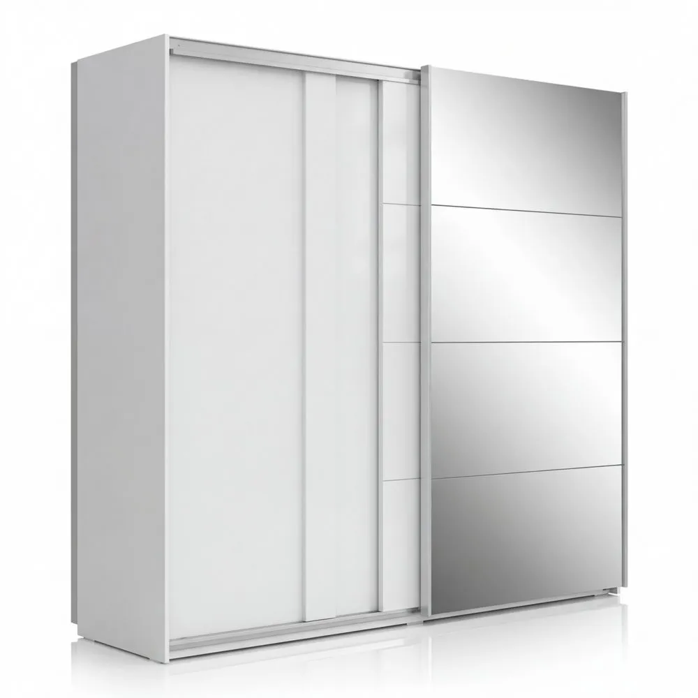 Großer Kleiderschrank mit Spiegeltür in Weiß - 3-türiger Schwebetürenschrank für Schlafzimmer