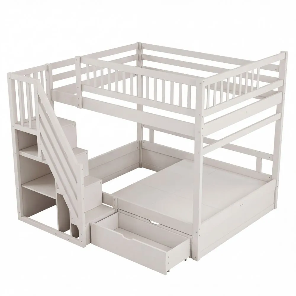 Multifunktionales Etagenbett für Kinder mit Stauraum und Treppe, 140x200 cm