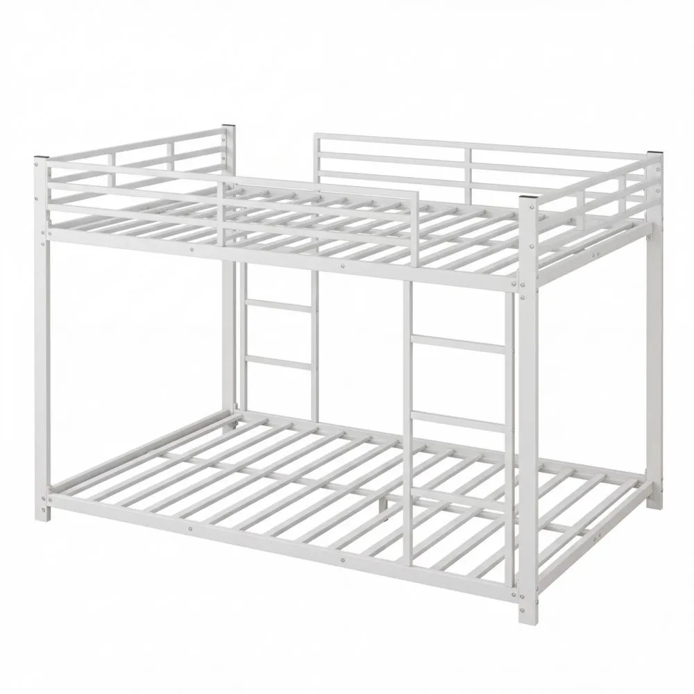 Hochbett aus Metall mit Leiter und Sicherheitsgeländer, für Schlafzimmer & Schlafsaal, Weiß