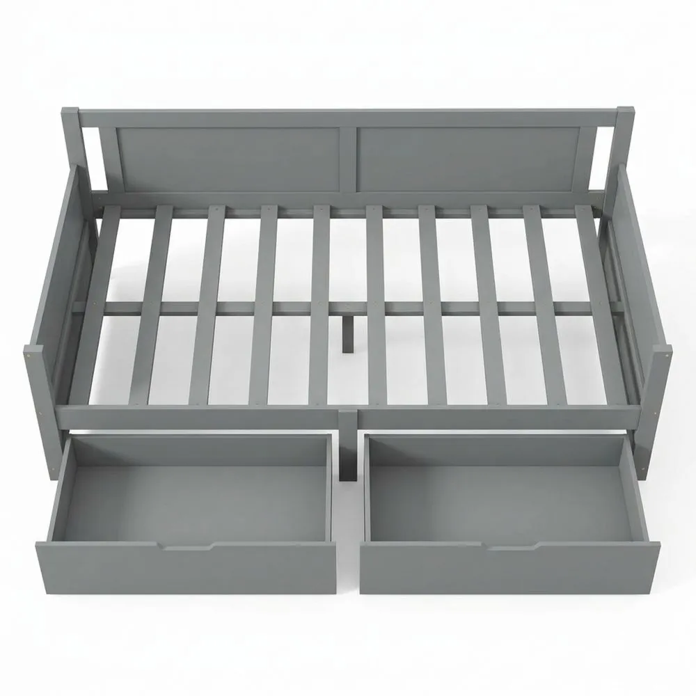 Holzbett mit Schubladen und Lattenrost, 90x200 cm, Grau
