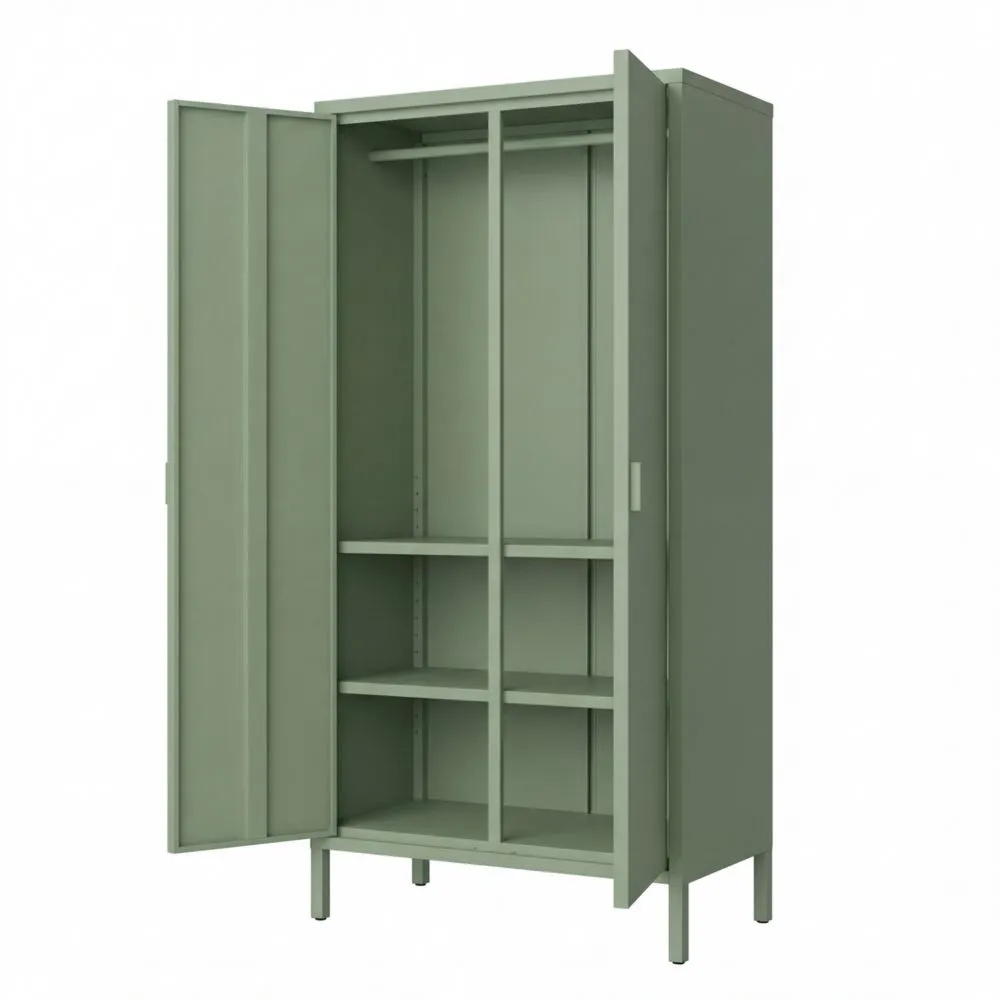 Metallschrank Mintgrün mit 6 Fächern und 2 Kleiderstangen für Flur und Schlafzimmer, 80 cm