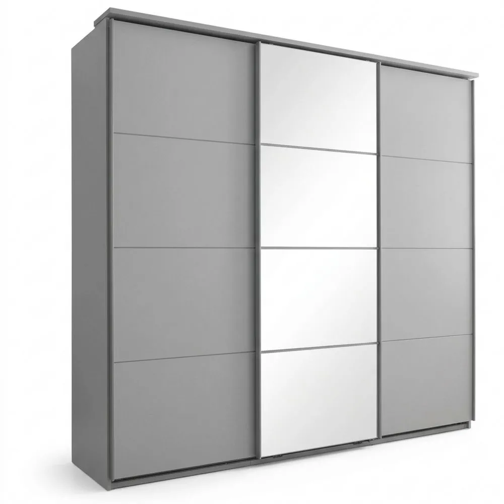 Moderner weißer Kleiderschrank mit Schwebetüren und Spiegel