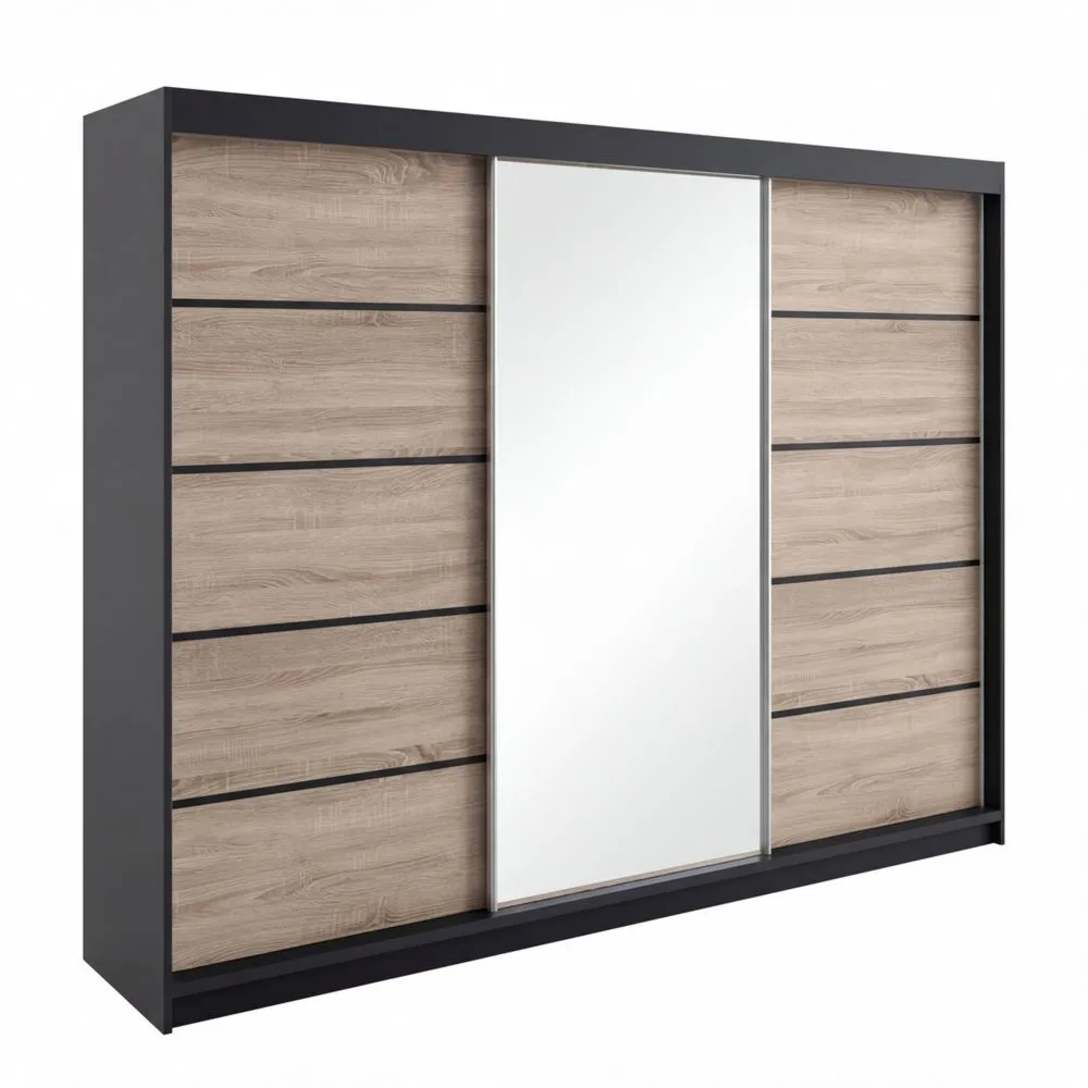 Geräumiger Kleiderschrank mit Spiegel und Schubladen, 3-türig
