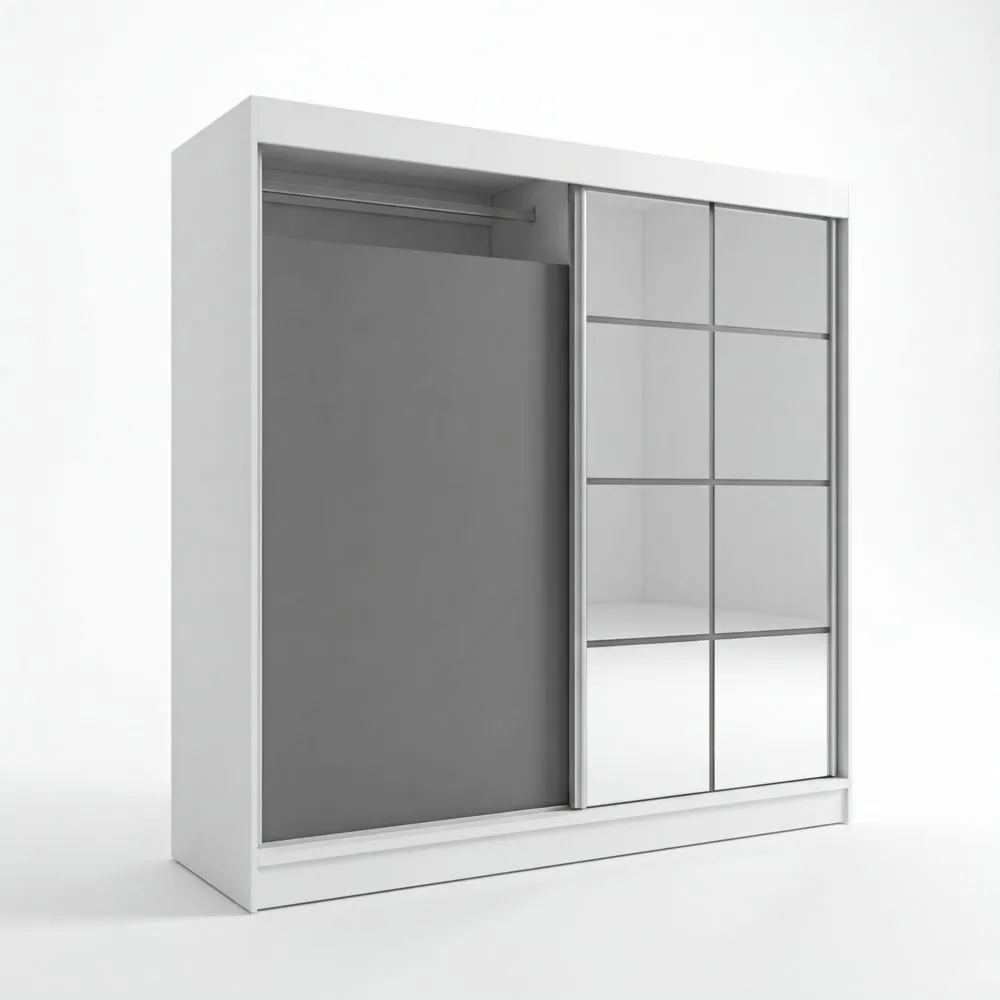 Zweitüriger Kleiderschrank mit Spiegel, 160 cm, Weiß/Graphit/Schwarz