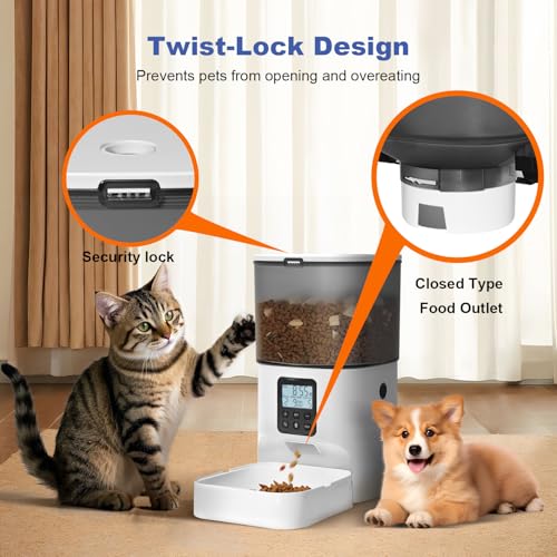4L Automatic Cat Feeder, Timed Pet Food Dispenser with Voice Recorder, Portion Control for Cats & Dogs 