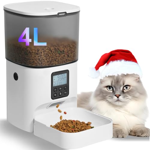 4L Automatic Cat Feeder, Timed Pet Food Dispenser with Voice Recorder, Portion Control for Cats & Dogs 