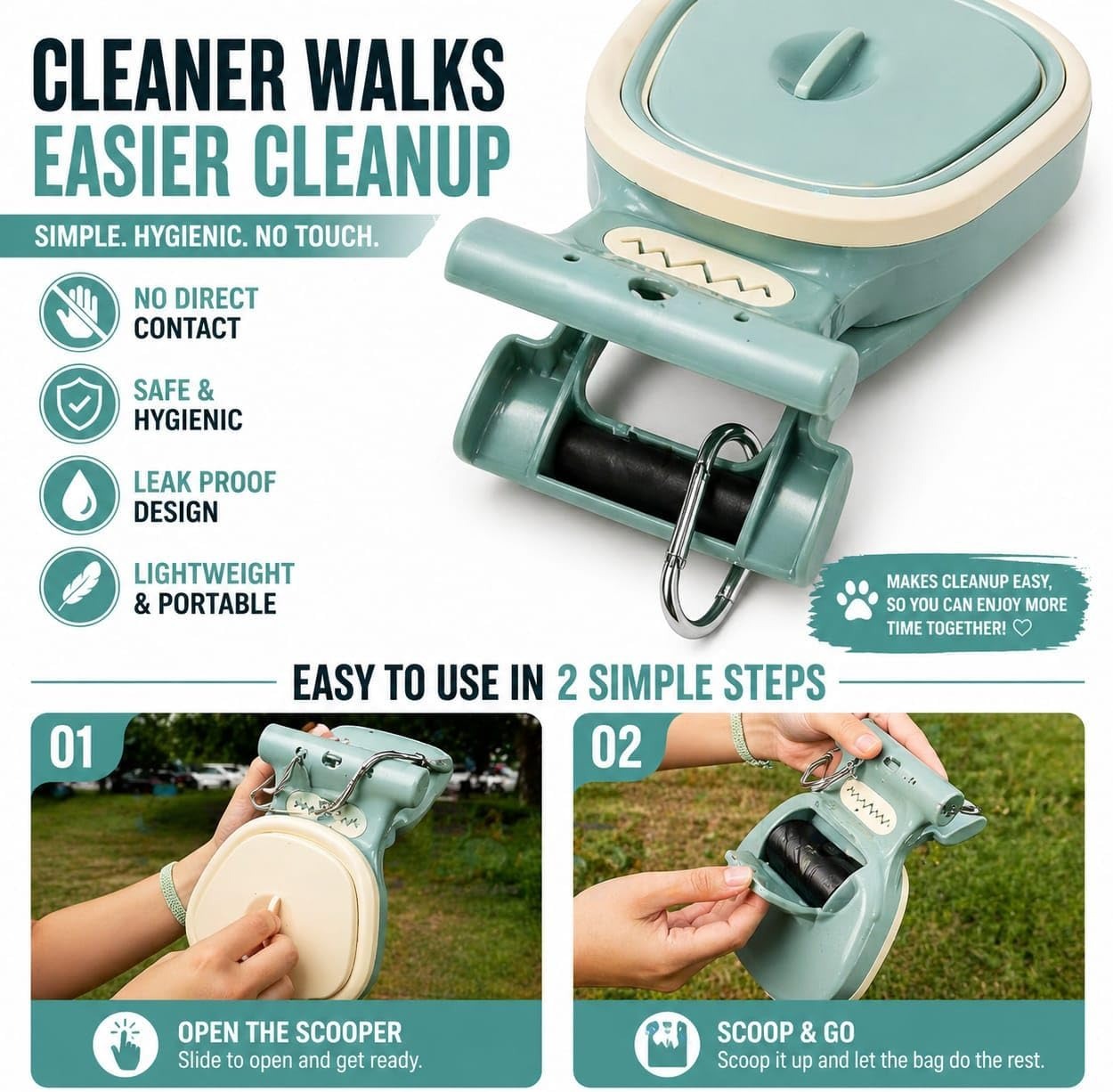 Dog Pooper Scooper with Waste Bag Dispenser