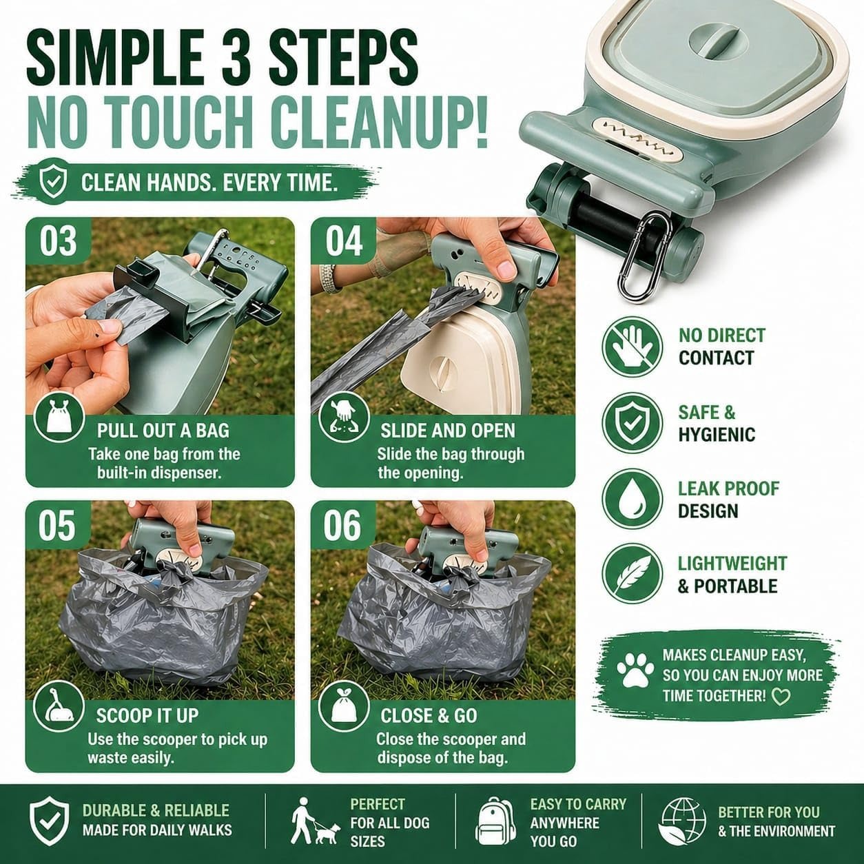 Dog Pooper Scooper with Waste Bag Dispenser