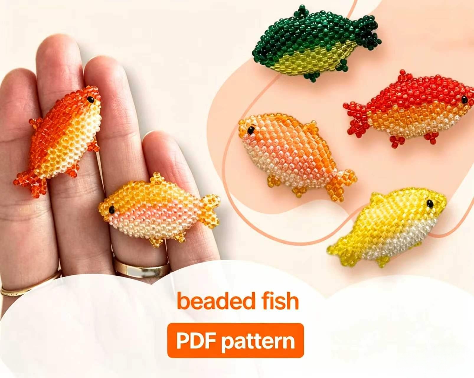 Cute 3D Gradient Beaded Fish DIY Pattern – Printable Seed Bead Tutorial, Small Fish Charm & Brooch Making Guide for Beading Lovers