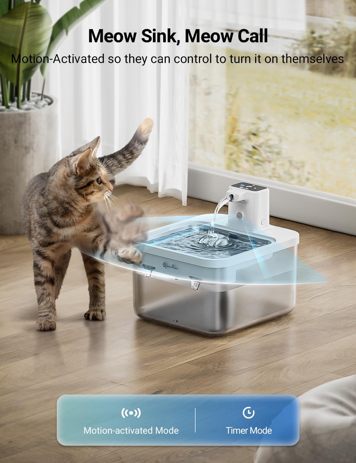 84oz/2.5L Wireless Pet Water Fountains  with Motion Sensor, Ultra Quiet Pump