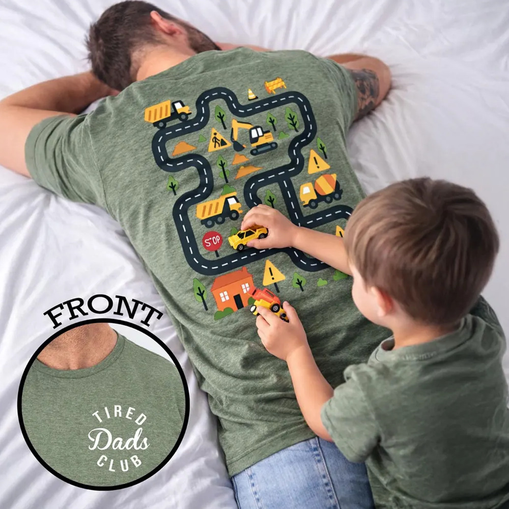 Tired Dads Club Construction Car Track Massage Shirt Funny Father Day Gift For Dad
