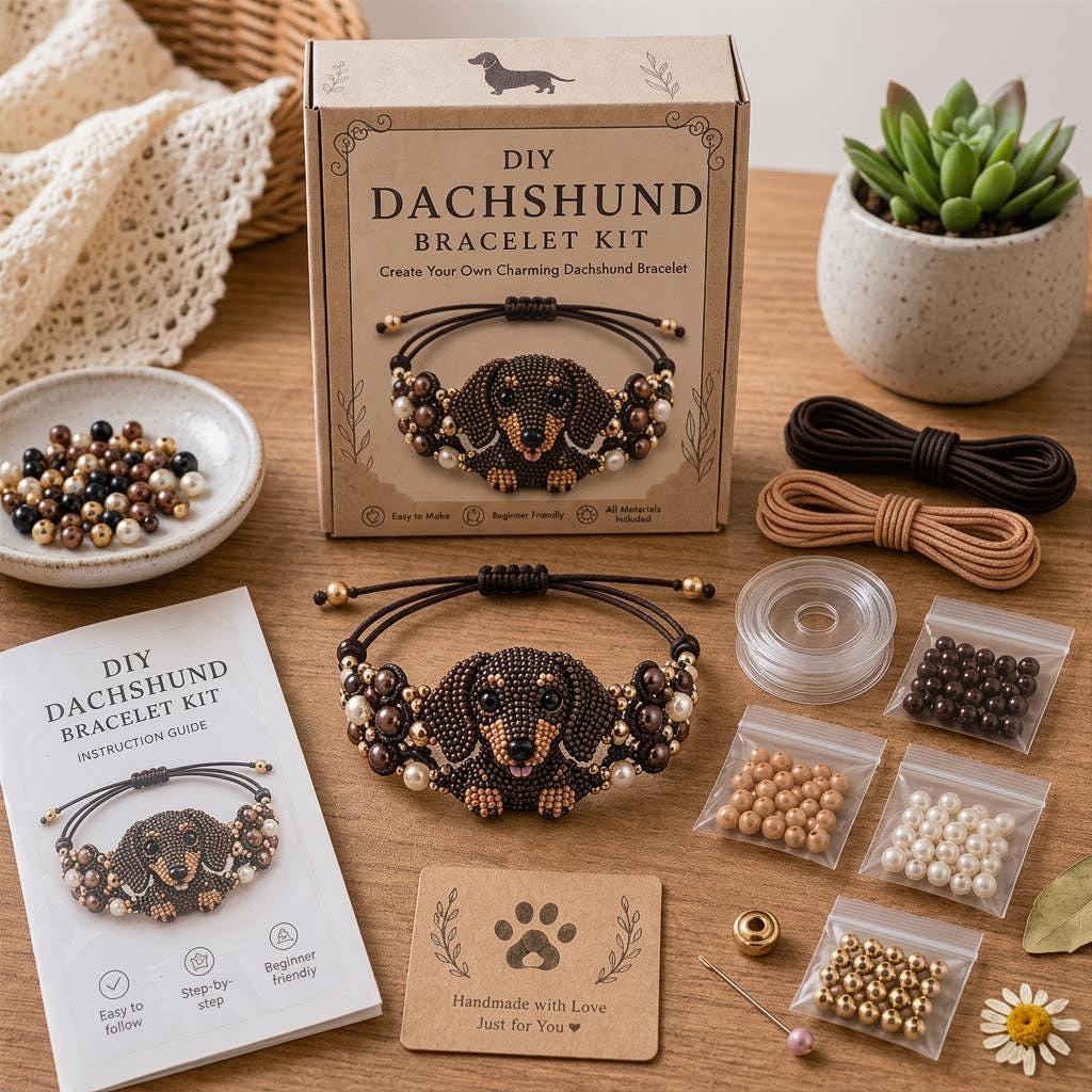 DIY Dachshund Beaded Bracelet Kit – Handmade Sausage Dog Bracelet Craft Set for Beginners | Adjustable Dog Lover Jewelry Gift