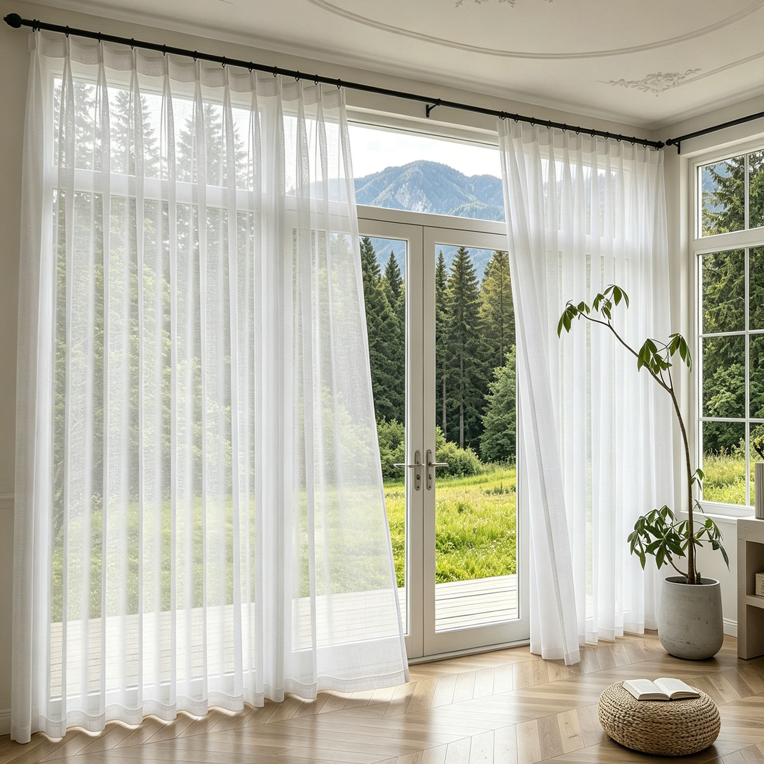 Lightweight White Linen Look Curtains Breathable Flax Fabric Customizable Polyester for Home and Hotel Use OEM ODM